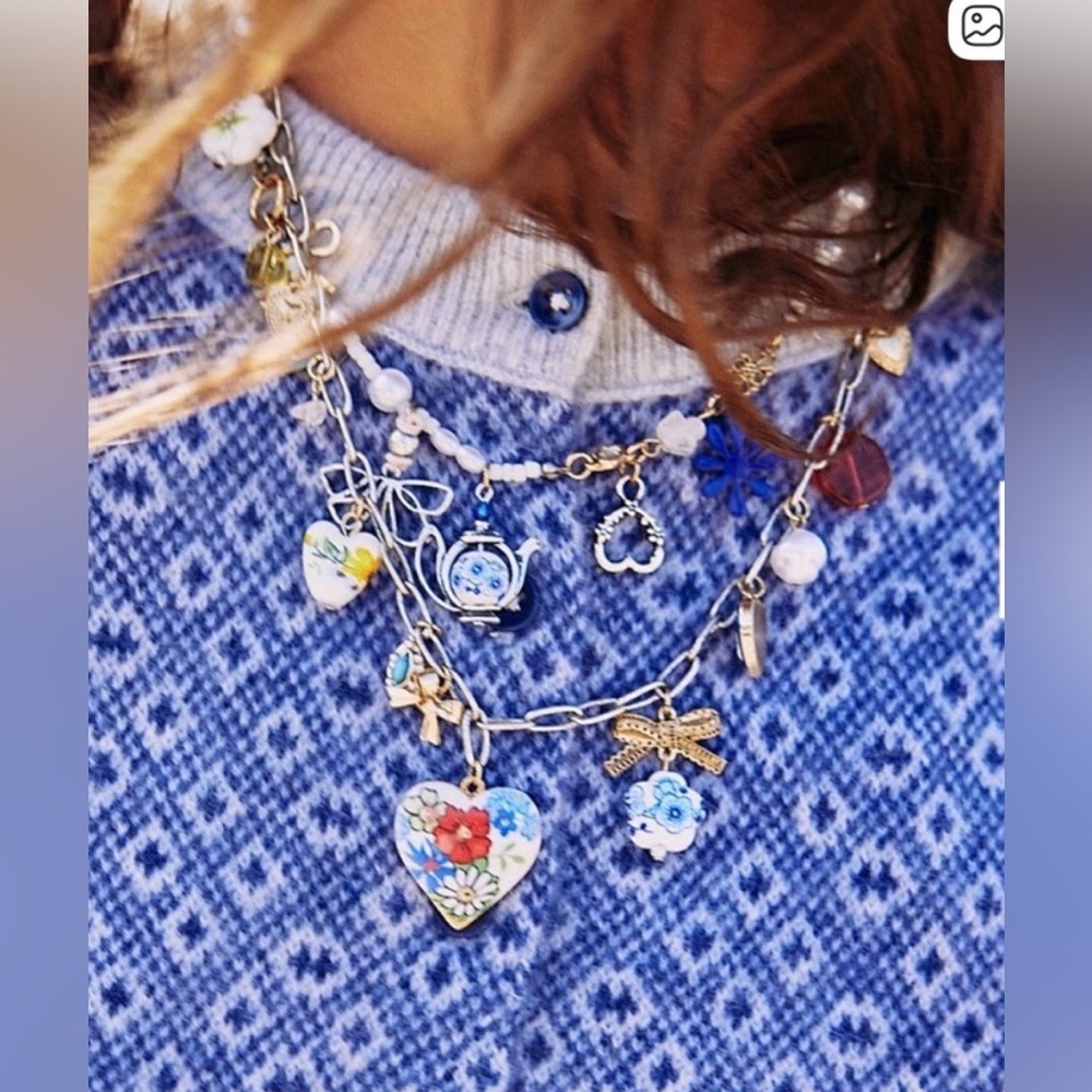 Free People Maxamillion Floral Heart Charm Necklace - Coquette Candy